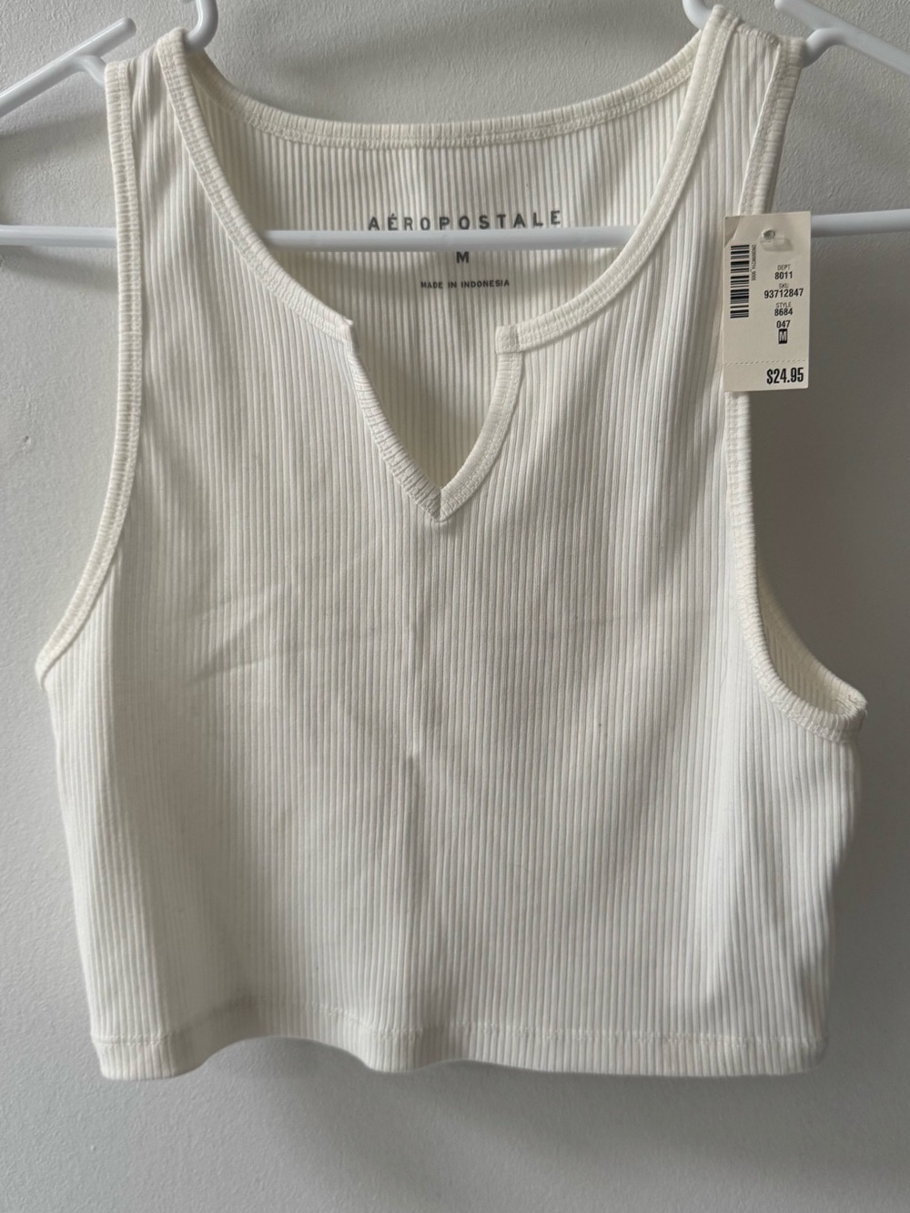 Aeropostale White Ribbed Notch-Neck Tank Crop Top